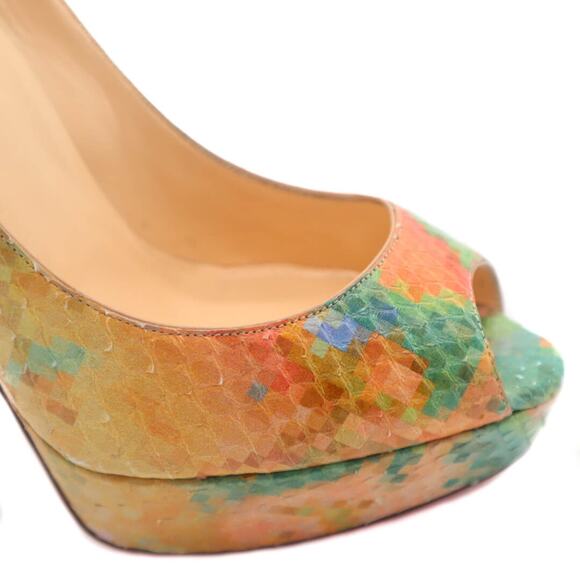 Christian Louboutin Multicolor Python Pixel Troca 140 Peep Toe Heels 40.5 - Picture 10 of 11